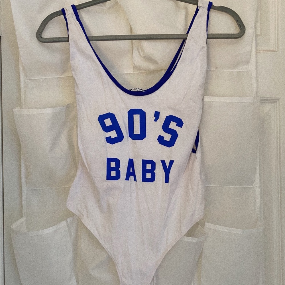 Fashion Nova: White/Blue Jersey 90’s Bodysuit